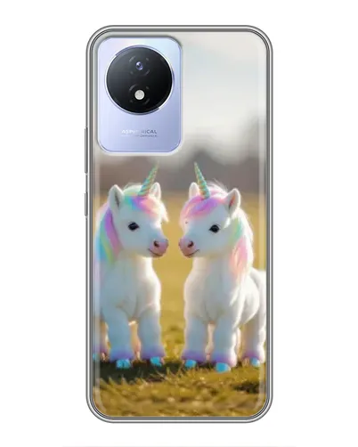 Чехол для Vivo Y02 с картинкой «Пара единорогов»