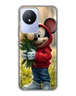 Чехол для Vivo Y02 с картинкой «Микки с тюльпанами»
