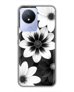 Чехол для Vivo Y02 с картинкой «Монохромные астры»