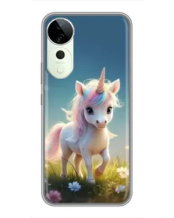 Чехол для Vivo Y04s с картинкой «Единорог на поляне»