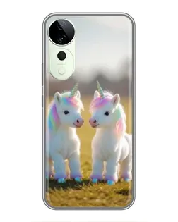 Чехол для Vivo Y04s с картинкой «Пара единорогов»