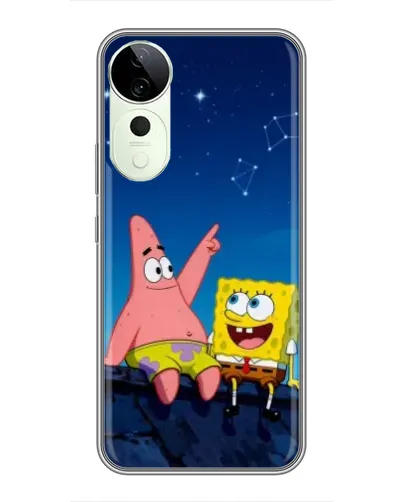 Чехол для Vivo Y04s с картинкой «Губка Боб и Патрик ночью»
