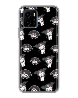 Чехол для Vivo Y15s с картинкой «Черный паттерн Kuromi»