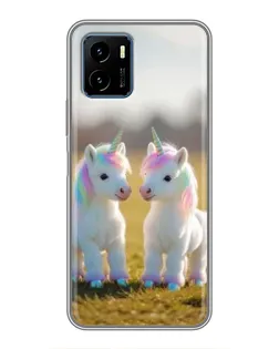 Чехол для Vivo Y15s с картинкой «Пара единорогов»