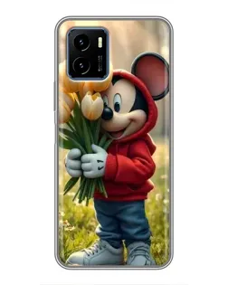 Чехол для Vivo Y15s с картинкой «Микки с тюльпанами»