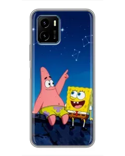 Чехол для Vivo Y15s с картинкой «Губка Боб и Патрик ночью»