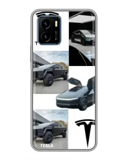 Чехол для Vivo Y15s с картинкой «Коллаж Cybertruck Tesla»