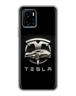 Чехол для Vivo Y15s с картинкой «Tesla — серебристое авто»
