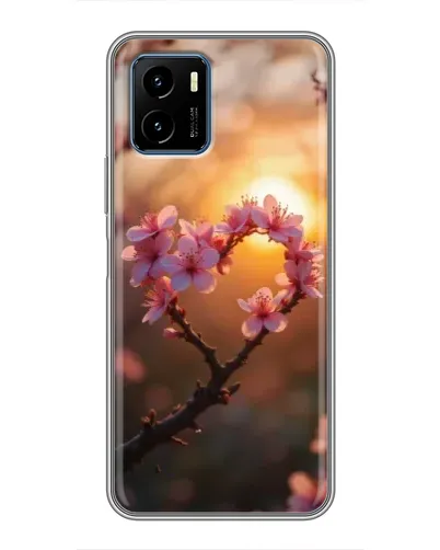 Чехол для Vivo Y15s с картинкой «Розовый цвет сердце на фоне заката»