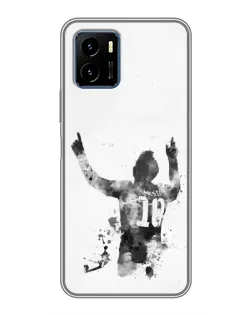 Чехол для Vivo Y15s с картинкой «Черно-белый силуэт Месси»