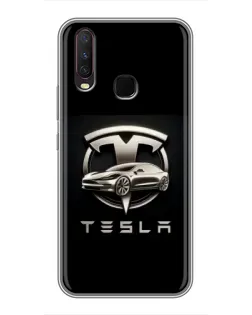 Чехол для Vivo Y17 с картинкой «Tesla — серебристое авто»