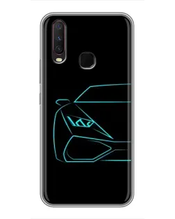 Чехол для Vivo Y17 с картинкой «Голубой силуэт Lamborghini»