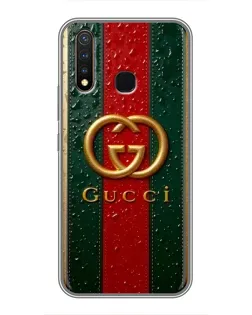 Чехол для Vivo Y19 с картинкой «Gucci — фирменная полоса и золото»