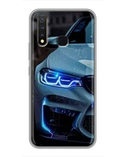 Чехол для Vivo Y19 с картинкой «Взгляд BMW с синими фарами»