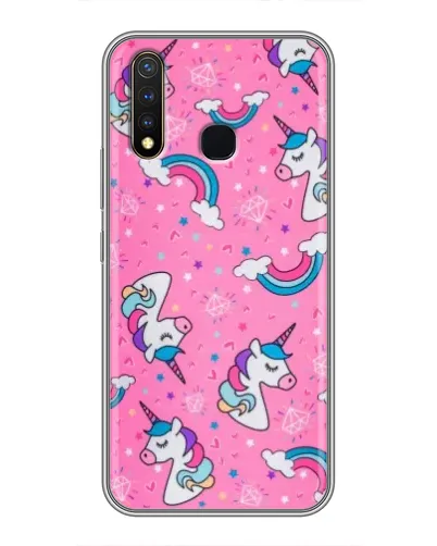 Чехол для Vivo Y19 с картинкой «Unicorn паттерн розовый»