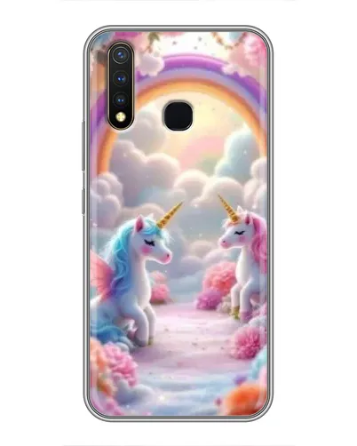 Чехол для Vivo Y19 с картинкой «Радуга и единороги»