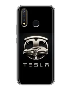 Чехол для Vivo Y19 с картинкой «Tesla — серебристое авто»