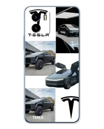 Чехол для Vivo Y19s Pro с картинкой «Коллаж Cybertruck Tesla»