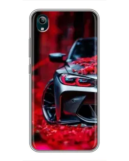 Чехол для Vivo Y1s с картинкой «Спортивная BMW и цветы»