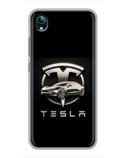 Чехол для Vivo Y1s с картинкой «Tesla — серебристое авто»