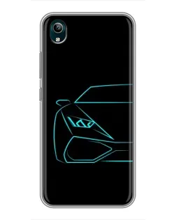 Чехол для Vivo Y1s с картинкой «Голубой силуэт Lamborghini»