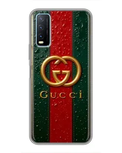 Чехол для Vivo Y20 с картинкой «Gucci — фирменная полоса и золото» Чехол для Vivo Y20 с картинкой «Gucci — фирменная полоса и золото»