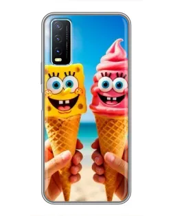 Чехол для Vivo Y20 с картинкой «Спанч Боб мороженое»