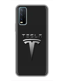 Чехол для Vivo Y20 с картинкой «Стальной логотип Tesla»