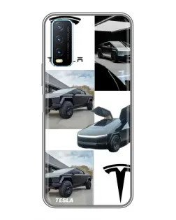 Чехол для Vivo Y20 с картинкой «Коллаж Cybertruck Tesla»