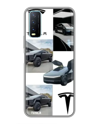 Чехол для Vivo Y20 с картинкой «Коллаж Cybertruck Tesla»