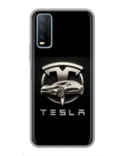 Чехол для Vivo Y20 с картинкой «Tesla — серебристое авто»
