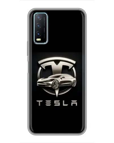 Чехол для Vivo Y20 с картинкой «Tesla — серебристое авто»