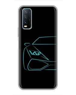 Чехол для Vivo Y20 с картинкой «Голубой силуэт Lamborghini»