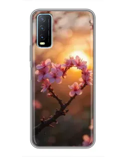 Чехол для Vivo Y20 с картинкой «Розовый цвет сердце на фоне заката» Чехол для Vivo Y20 с картинкой «Розовый цвет сердце на фоне заката»