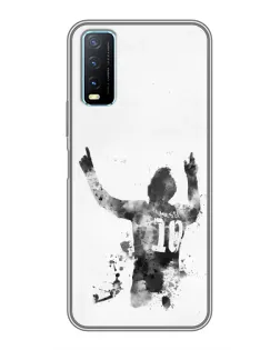 Чехол для Vivo Y20 с картинкой «Черно-белый силуэт Месси»