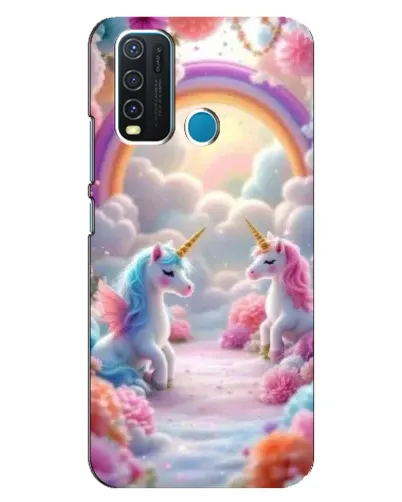 Чехол для Vivo Y30 с картинкой «Радуга и единороги»