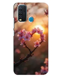 Чехол для Vivo Y30 с картинкой «Розовый цвет сердце на фоне заката»