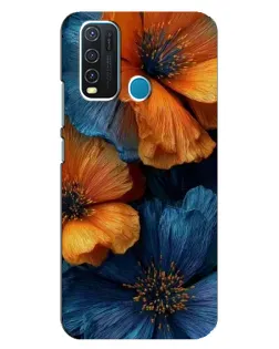 Чехол для Vivo Y30 с картинкой «Яркая сине-оранжевая флора»
