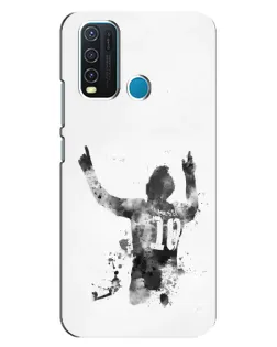 Чехол для Vivo Y30 с картинкой «Черно-белый силуэт Месси»
