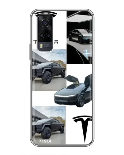 Чехол для Vivo Y31 с картинкой «Коллаж Cybertruck Tesla»