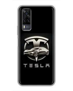 Чехол для Vivo Y31 с картинкой «Tesla — серебристое авто»