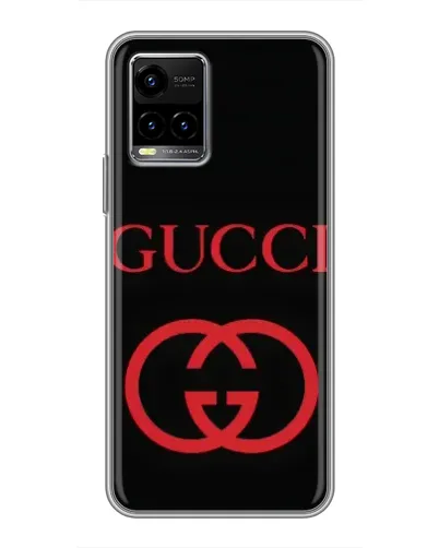 Чехол для Vivo Y33s с картинкой «Gucci — красный логотип»
