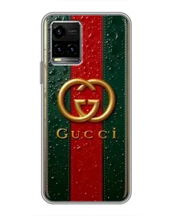 Чехол для Vivo Y33s с картинкой «Gucci — фирменная полоса и золото»