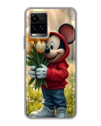 Чехол для Vivo Y33s с картинкой «Микки с тюльпанами»