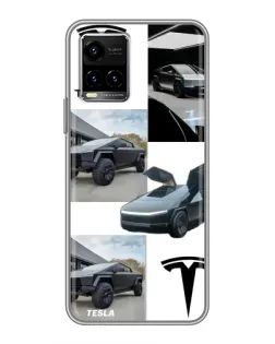 Чехол для Vivo Y33s с картинкой «Коллаж Cybertruck Tesla»