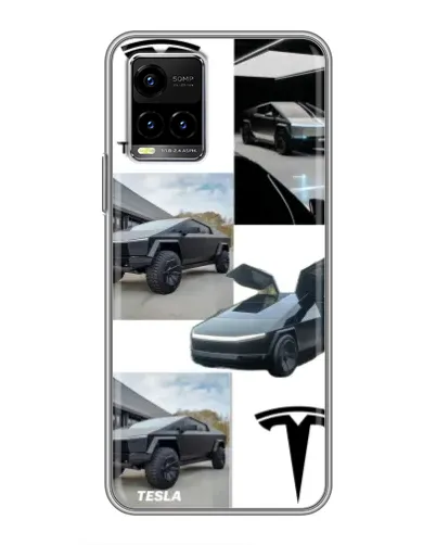 Чехол для Vivo Y33s с картинкой «Коллаж Cybertruck Tesla»
