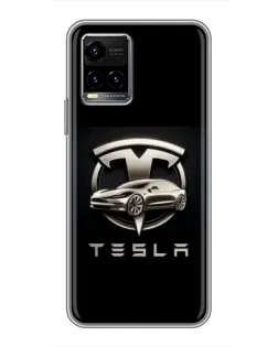 Чехол для Vivo Y33s с картинкой «Tesla — серебристое авто»