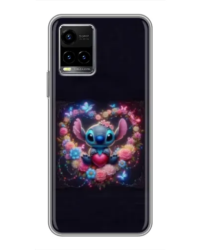 Чехол для Vivo Y33s с картинкой «Stitch в цветах»