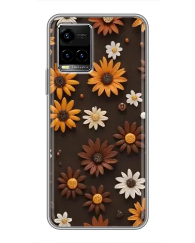Чехол для Vivo Y33s с картинкой «Узор из маленьких подсолнухов»