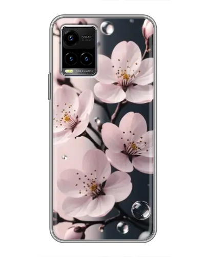 Чехол для Vivo Y33s с картинкой «Нежная сакура и капли» Чехол для Vivo Y33s с картинкой «Нежная сакура и капли»
